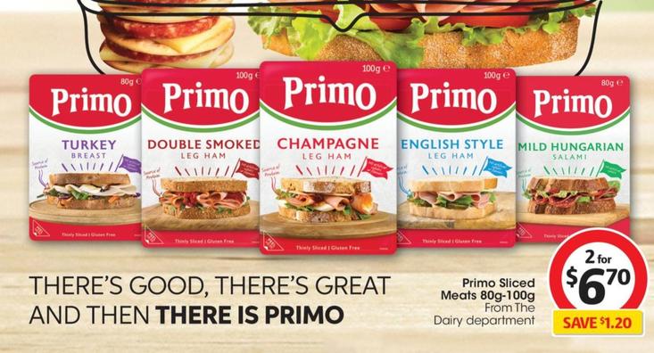 Primo - Sliced Meats 80g-100g offers at $6.7 in Coles