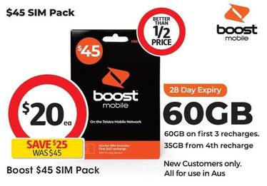 Boost - $45 SIM Pack offers at $20 in Coles