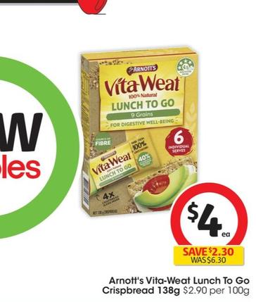 Arnott's - Vita-weat Lunch To Go Crispbread 138g offers at $4 in Coles