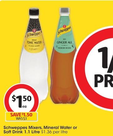 Schweppes - Mixers 1.1 Litre offers at $1.5 in Coles
