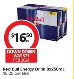 Red Bull - Energy Drink 8x250ml offers at $16.5 in Coles
