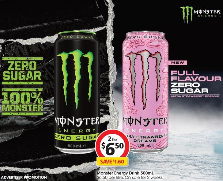 Monster - Energy Drink 500ml offers at $6.5 in Coles