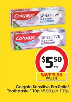 Colgate - Sensitive Pro-relief Toothpaste 110g offers at $5.5 in Coles