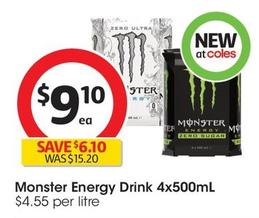 Monster - Energy Drink 4x500ml offers at $9.1 in Coles