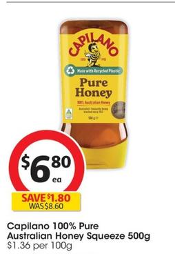 Capilano - 100% Pure Australian Honey Squeeze 500g offers at $6.8 in Coles