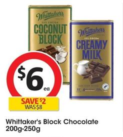 Whittaker's - Block Chocolate 200g-250g offers at $6 in Coles