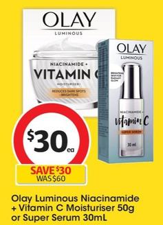 Olay - Luminous Niacinamide + Vitamin C Moisturiser 50g offers at $30 in Coles
