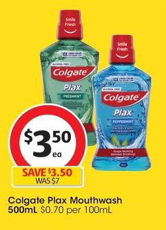 Colgate - Plax Mouthwash 500ml offers at $3.5 in Coles