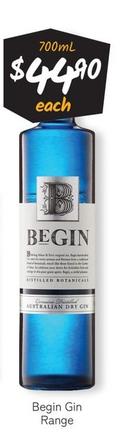 Begin - Gin Range offers at $44.9 in Cellarbrations