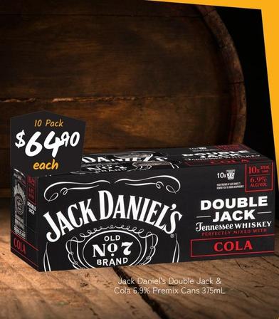 Jack Daniels - Double Jack & Cola 6.9% Premix Cans 375ml offers at $65.9 in Cellarbrations