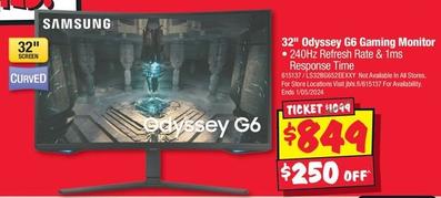 Samsung - 32" Odyssey G6 Gaming Monitor offers at $849 in JB Hi Fi