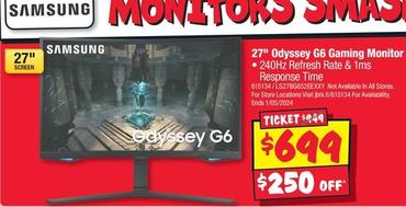 Samsung - 27" Odyssey G6 Gaming Monitor offers at $699 in JB Hi Fi