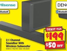 Hisense - 2.1 Channel Soundbar With Wireless Subwoofer offers at $199 in JB Hi Fi
