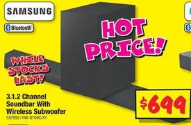 Samsung - 3.1.2 Channel Soundbar With Wireless Subwoofer offers at $699 in JB Hi Fi