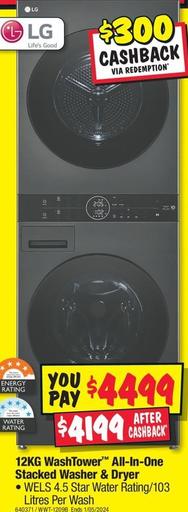 Lg - 12kg Washtower™ All-in-one Stacked Washer & Dryer offers at $4499 in JB Hi Fi