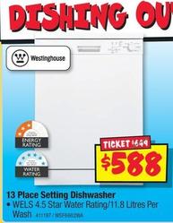 Westinghouse - 13 Place Setting Dishwasher offers at $588 in JB Hi Fi