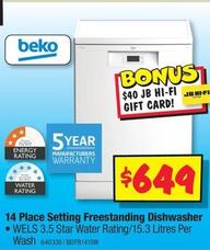Beko - 14 Place Setting Freestanding Dishwasher offers at $649 in JB Hi Fi
