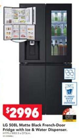 Lg - 508l Matte Black French-door Fridge With Ice & Water Dispenser offers at $2996 in Harvey Norman