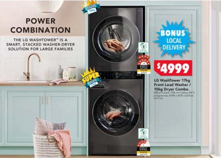 Lg - Washtower 17kg Front Load Washer/ 10kg Dryer Combo offers at $4999 in Harvey Norman