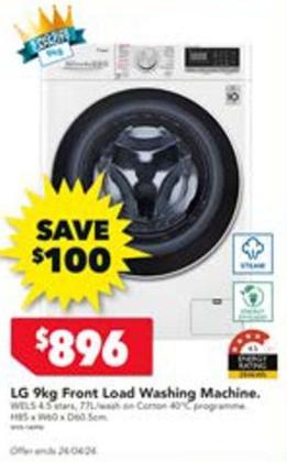 Lg - 9kg Front Load Washing Machine offers at $896 in Harvey Norman