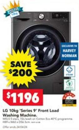 Lg - 10kg 'series 9' Front Load Washing Machine offers at $1196 in Harvey Norman