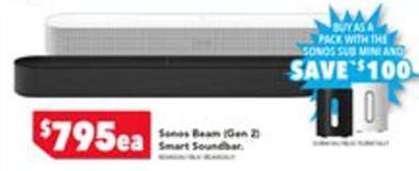 Sonos - Beam (gen 2) Smart Soundbar offers at $795 in Harvey Norman