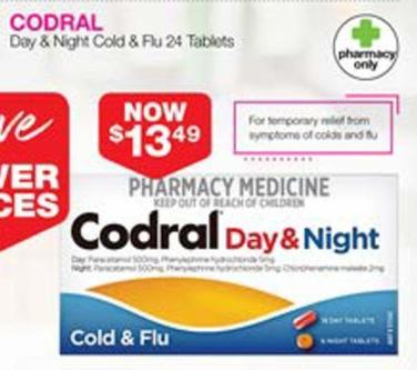 Codral - Day & Night Cold & Flu 24 Tablets offers at $13.49 in Priceline