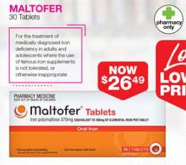 Maltofer - 30 Tablets offers at $26.49 in Priceline