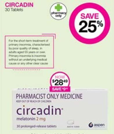 Circadin - 30 Tablets offers at $28.49 in Priceline