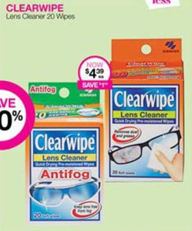 Clearwipe - Lens Cleaner 20 Wipes offers at $4.39 in Priceline