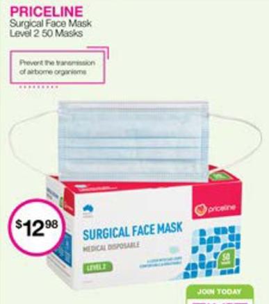 Priceline - Surgical Face Mask Level 2 50 Masks offers at $12.98 in Priceline