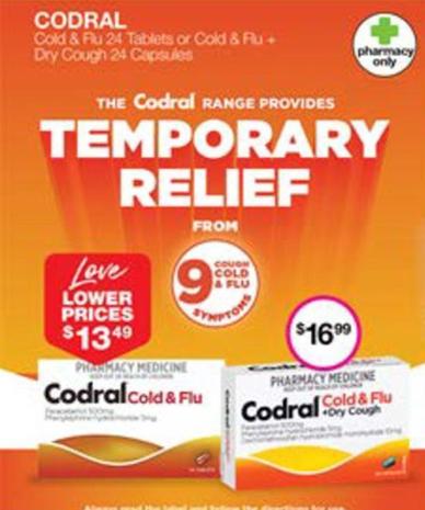 Codral - Cold & Flu 24 Tablets Or Cold & Flu + Dry Cough 24 Capsules offers at $16.99 in Priceline