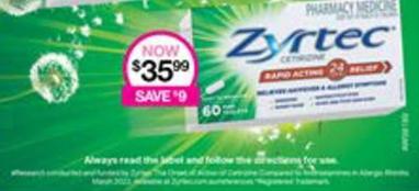 Zyrtec - Selected Products offers at $35.99 in Priceline