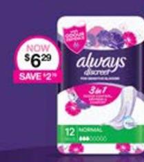 Sanitary pads offers at $6.29 in Priceline