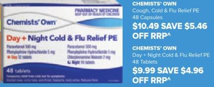 Chemists' Own - Day + Night Cold & Flu Relief Pe 48 Tablets offers at $9.99 in Ramsay Pharmacy