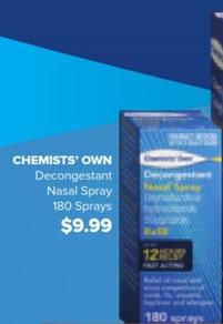 Chemists' Own - Decongestant Nasal Spray 180 Sprays offers at $9.99 in Ramsay Pharmacy