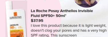 La Roche Posay - Anthellos Invisible Fluid Spf50+ 50ml offers at $37.95 in Ramsay Pharmacy
