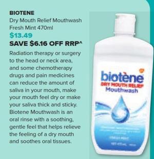 Biotene - Dry Mouth Relief Mouthwash Fresh Mint 470ml offers at $13.49 in Ramsay Pharmacy