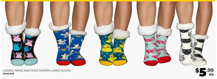 Ladies, Mens And Kids Sherpa Lined Socks Assorted offers at $5.99 in Prices Plus
