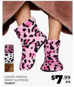 Ladies Animal Print Slippers offers at $7.99 in Prices Plus