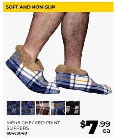 Mens Checked Print Slippers offers at $7.99 in Prices Plus