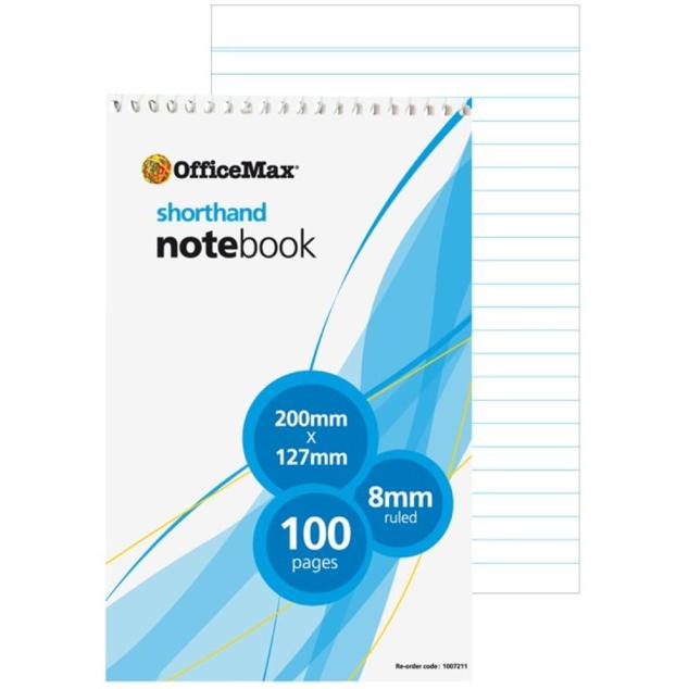 Officemax Shorthand Notebook 200x127mm 8mm Ruled Top Opening 100 Pages offers in OfficeMax