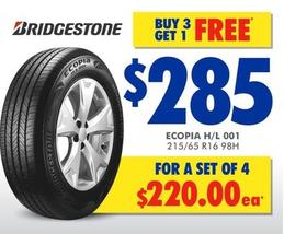 Bridgestone - Ecopia H/L 001 215/65 R16 98H offers at $285 in Bob Jane T-Marts