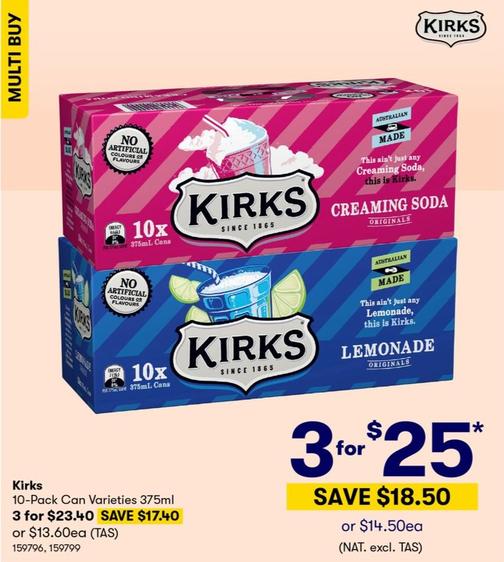 Kirks - 10-Pack Can Varieties 375ml offers in BIG W