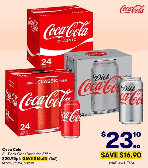 Coca Cola - 24-Pack Cans Varieties 375ml offers in BIG W