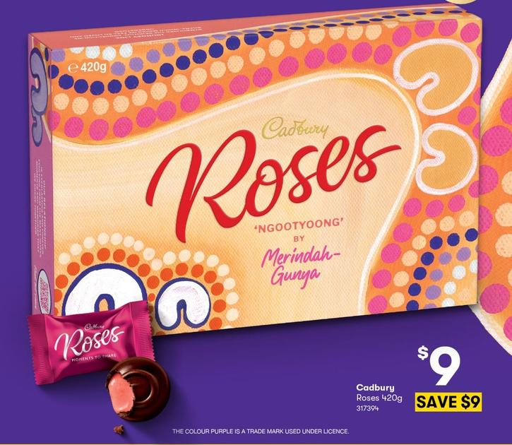 Cadbury - Roses 420g offers at $9 in BIG W
