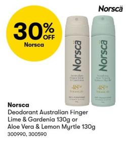 Norsca - Deodorant Australian Finger Lime & Gardenia 130g or Aloe Vera & Lemon Myrtle 130g offers in BIG W