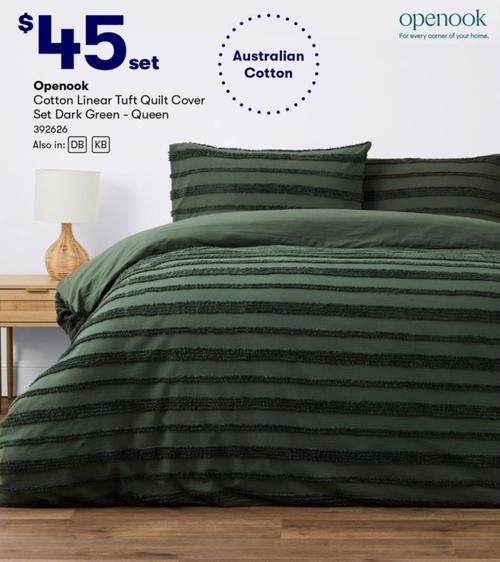 Openook - Cotton Linear Tuft Quilt Cover Set Dark Green - Queen offers at $45 in BIG W