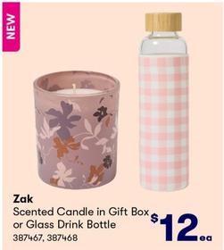 Zak - Scented Candle in Gift Box or Glass Drink Bottle offers at $12 in BIG W