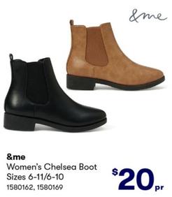 &me - Women’s Chelsea Boot Sizes 6-11/6-10 offers at $20 in BIG W